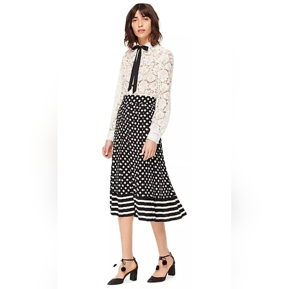 Kate Spade New York Polka Dot Black and White Stripe Pleated Skirt Size 4